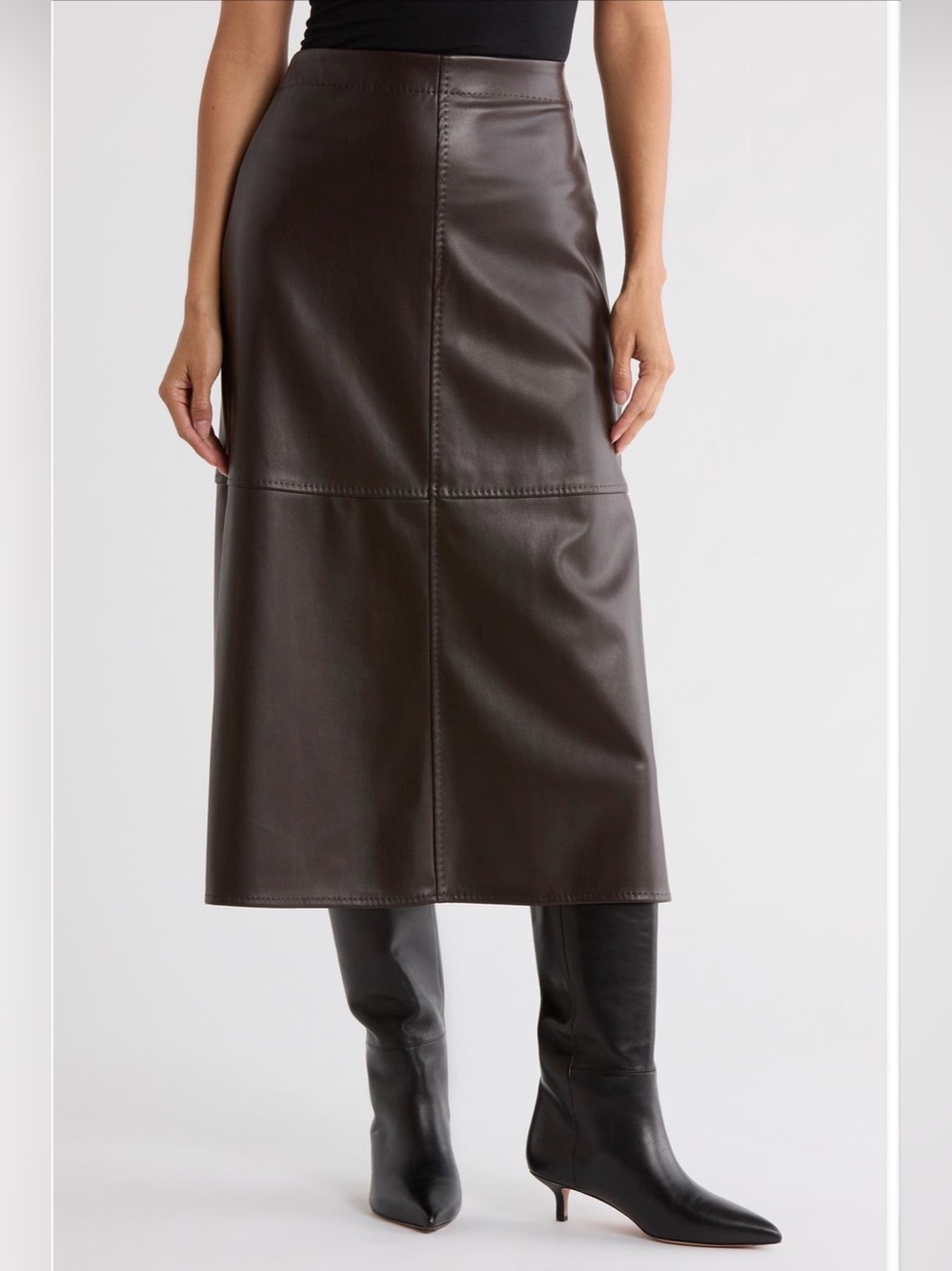 Mac studio Faux Leather A-line Skirt - Dark Brown